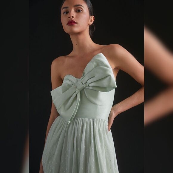 Anthropologie - Tulle Bow-tie Midi Dress In Green - Picture 3 of 6
